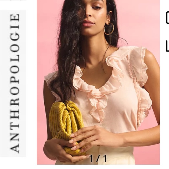 NWT Anthropologie Peach Ruffle V-Neck Tee xs - Picture 1 of 15